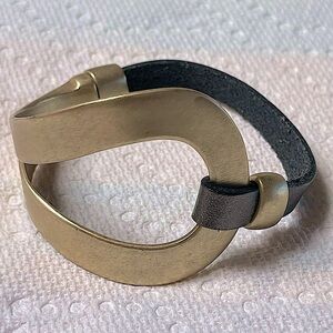 Matte Goldtone & Bronze Leather Bracelet Magnetic Closure Small to Medium Wrist